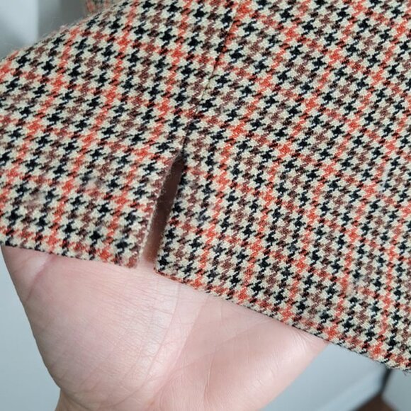 Vintage Tan & Orange Y2K Houndstooth Winter Flat 90s Front Straight Leg Pants 4 - Picture 7 of 13